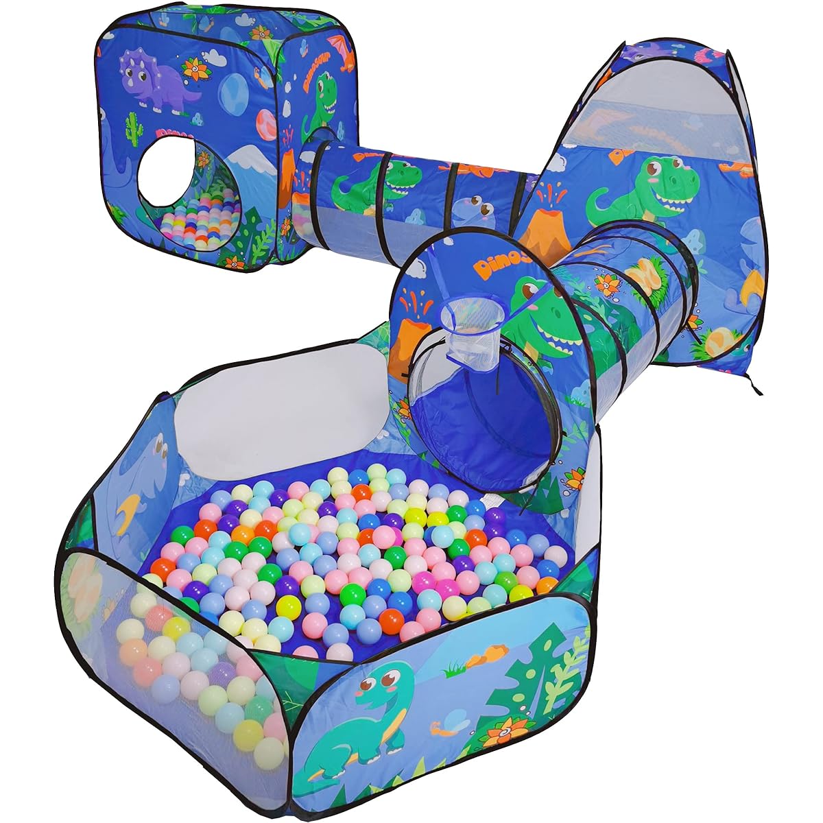 TTLOJ Gift 5PCS Dinosaur Kids Play Tent with Ball Pit, Crawl Tunnel, Toddler Playhouse Castle Toys for Baby Boys Girls Gifts Age 3 4 5 6 7 Outdoor Indoor (Balls Not Included)