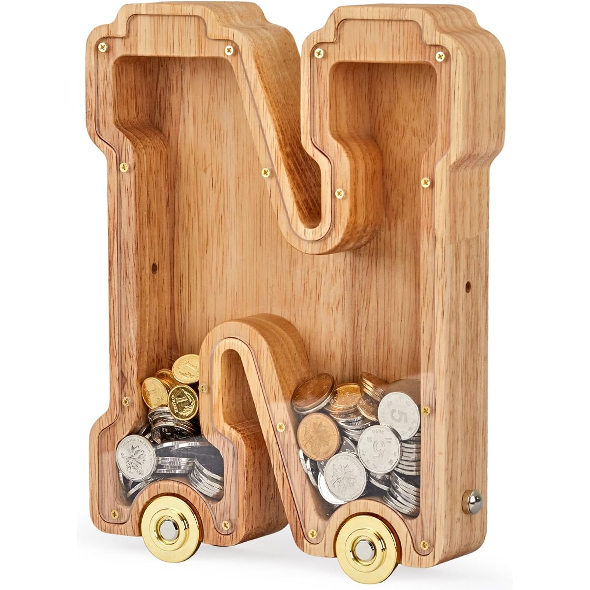 NBTORCH Piggy Bank - Interconnectable Wooden Letter Train Piggy Bank Alphabet N Piggy Bank with Wheels for Adults Kids Boys Girls (Best Gifts for Nxxx)