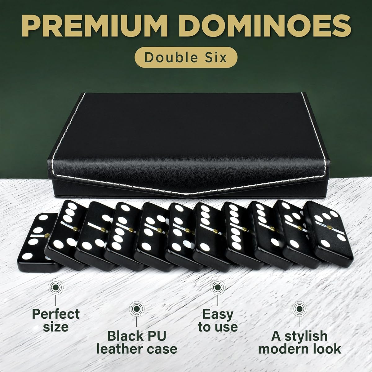 Domino Set for Adults and Kids - Dominoes - Domino Classic Board Game Christmas Game - Double Six Standard Domino Set 28 Tiles with Black Leather Case - Juegos de Mesa (Black Leather Case)