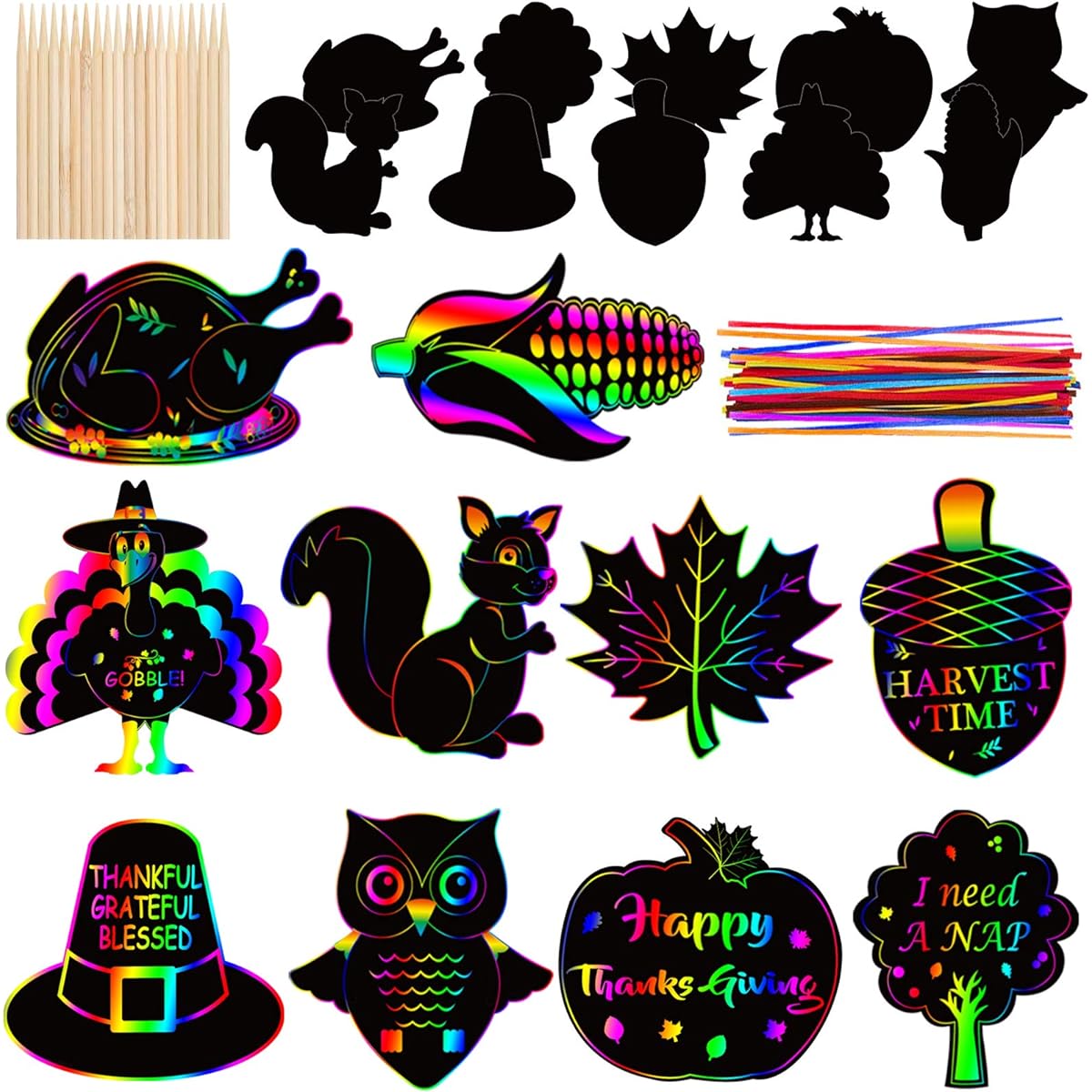 40 Sheets Thanksgiving Scratch Paper Art Set for Kids Fall Thanksgiving Rainbow Magic Scratch Off Art Craft Supplies Thanksgiving Turkey Maple Pumpkin Hanging Ornaments 10 Styles Magic Art Craft Supplies