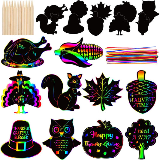 40 Sheets Thanksgiving Scratch Paper Art Set for Kids Fall Thanksgiving Rainbow Magic Scratch Off Art Craft Supplies Thanksgiving Turkey Maple Pumpkin Hanging Ornaments 10 Styles Magic Art Craft Supplies
