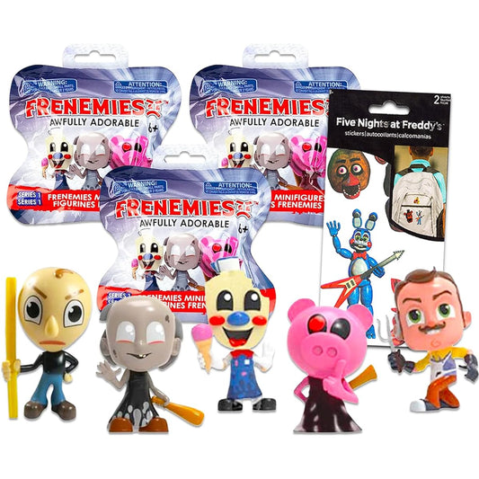 Frenemies Blind Bag Party Favors 3 Pack - Set of 3 Frenemies Mystery Figures with Piggy, Baldi, Granny and More Stickers Video Game Minifigures for Kids