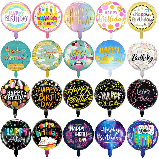 40pcs Happy Birthday Balloons 18 Inch Round Foil Mylar Balloons Birthday Party Decoration Supplies with 20 Different Patterns