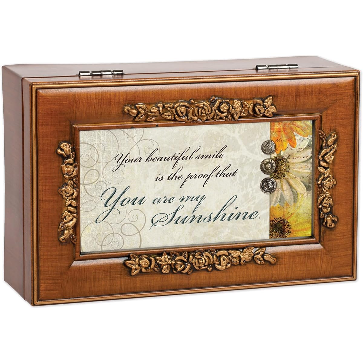 [Cottage Garden]Cottage Garden You are My Sunshine Rich Walnut Finish with Brushed Gold Rose Trim Petite Jewelry Music Box Plays Song You [Parallel Import]