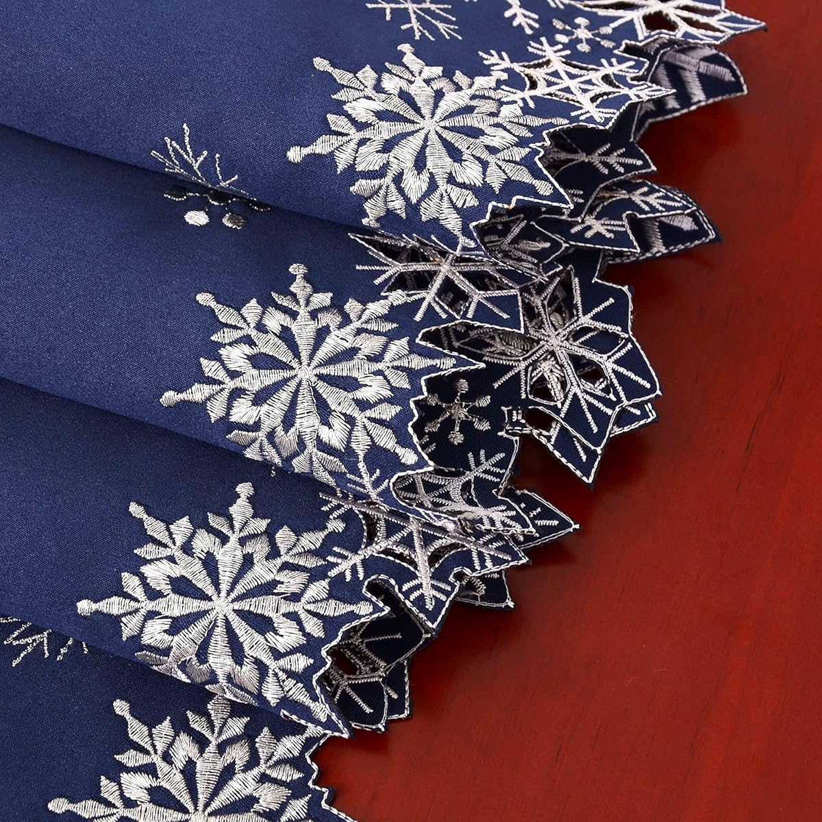 Simhomsen Embroidered Snowflake Table Runner for Christmas Holidays and Winter (Navy 14" x 120")