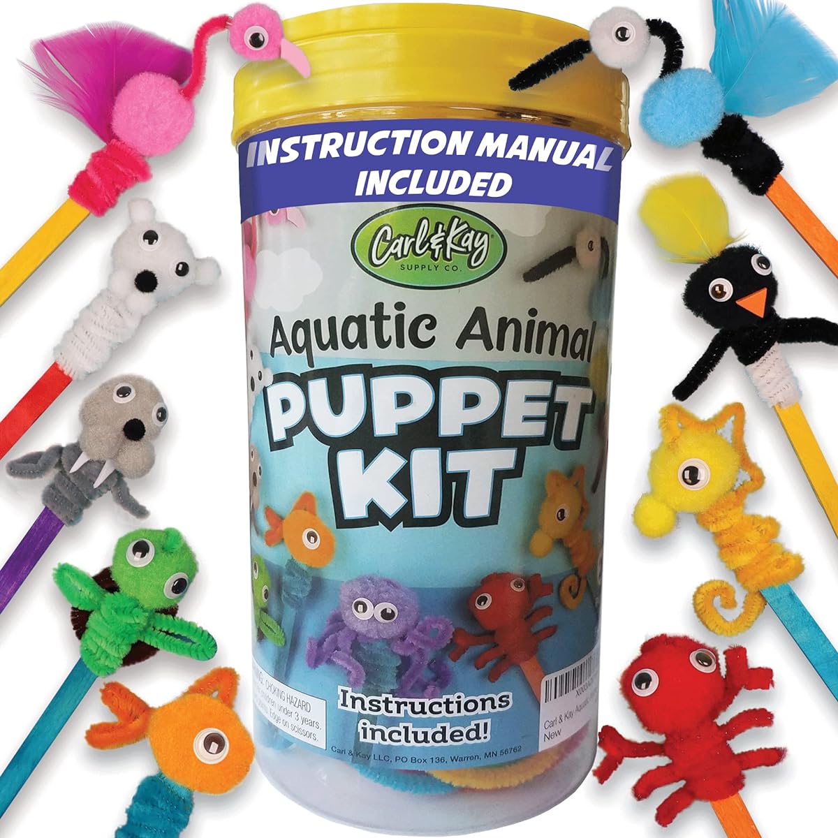 Carl & Kay Supply Co. Kids Arts & Crafts Activities - Create 20 Craft Aquatic Animal Puppets - Art Supplies