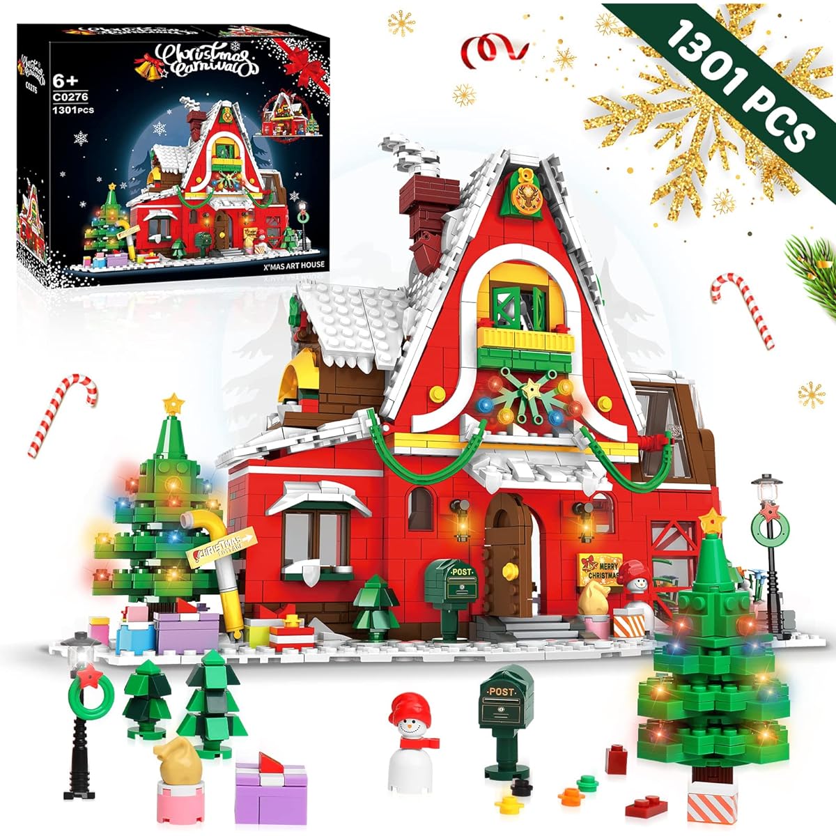 Utbttor Santa's Christmas Gingerbread House Building Block Kit 1301 Pieces Christmas Playset Building Toy Set Display Christmas Scene for Kids Boys Girls Age 6-12