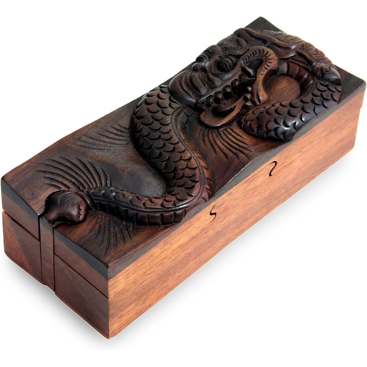 OMA Dragon Puzzle Box Brain Teaser Dragon Decorative Trinket Box Jewelry Box with Secret Compartment Wood Handcrafted Dragon Art Large