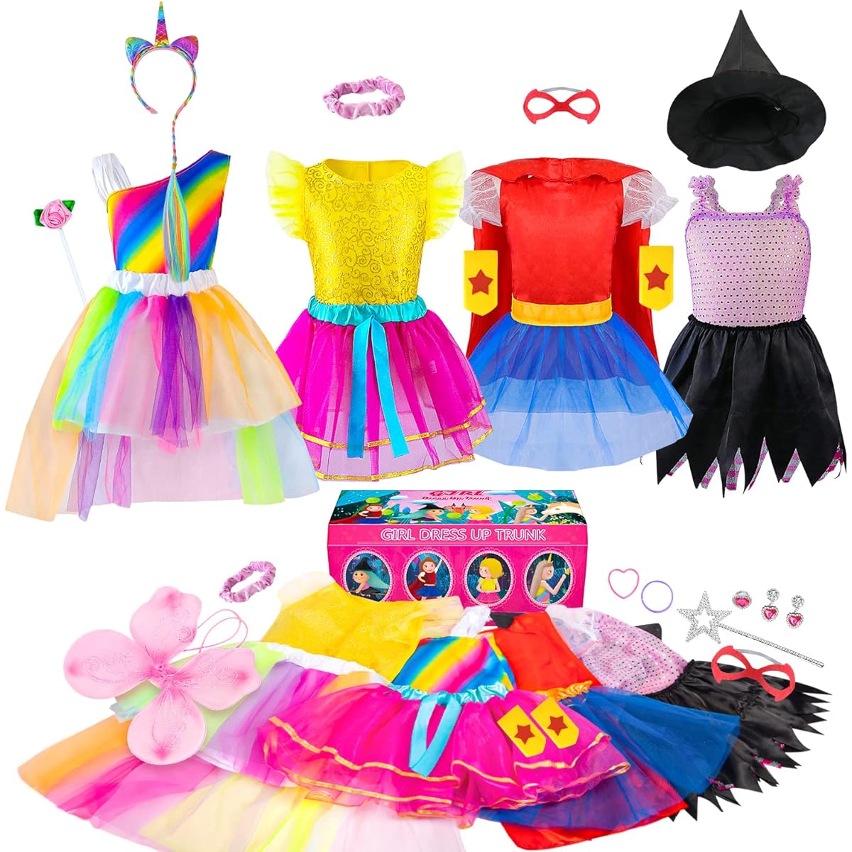 Jeowoqao Girls Dress Up Trunk, 24 Pieces Pretend Play Costume Set for Toddler/Little Girls Ages 3-5