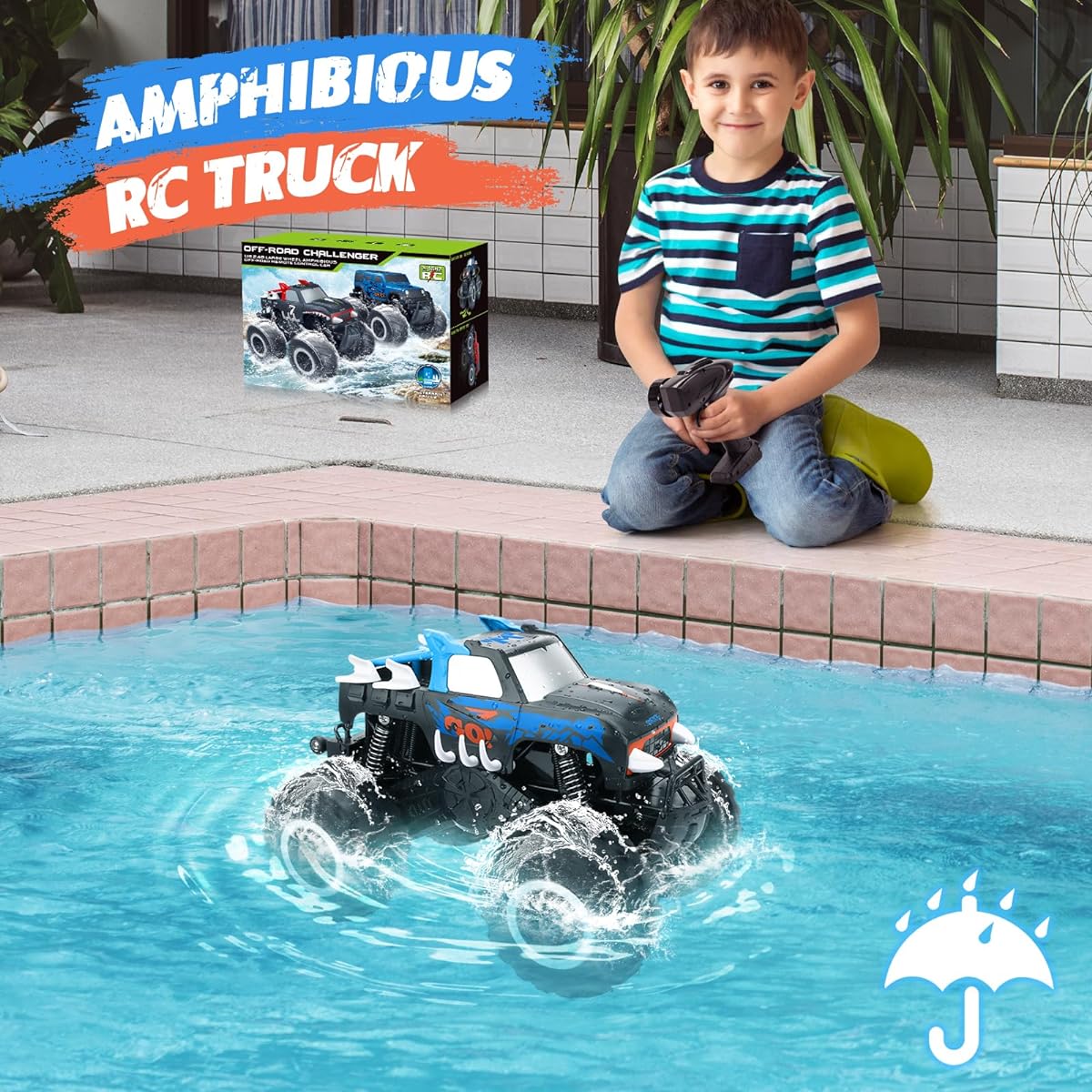 JECAURS 1:16 Remote Control Monster Truck for Boys, Amphibious Waterproof RC Car All Terrain 4WD Off-Road Car Toys Gift for Boys/Girls