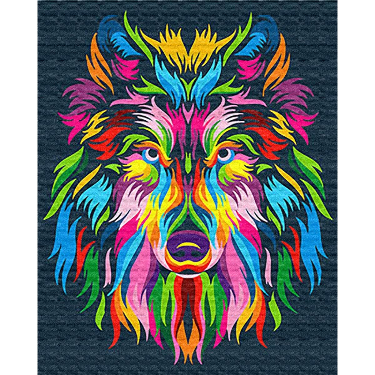 Maomaomi Paint by Numbers DIY Acrylic Painting Kit for Kids & Adults, Beginners, 16" Wide x 20" Long, Colorful Wolf Pattern