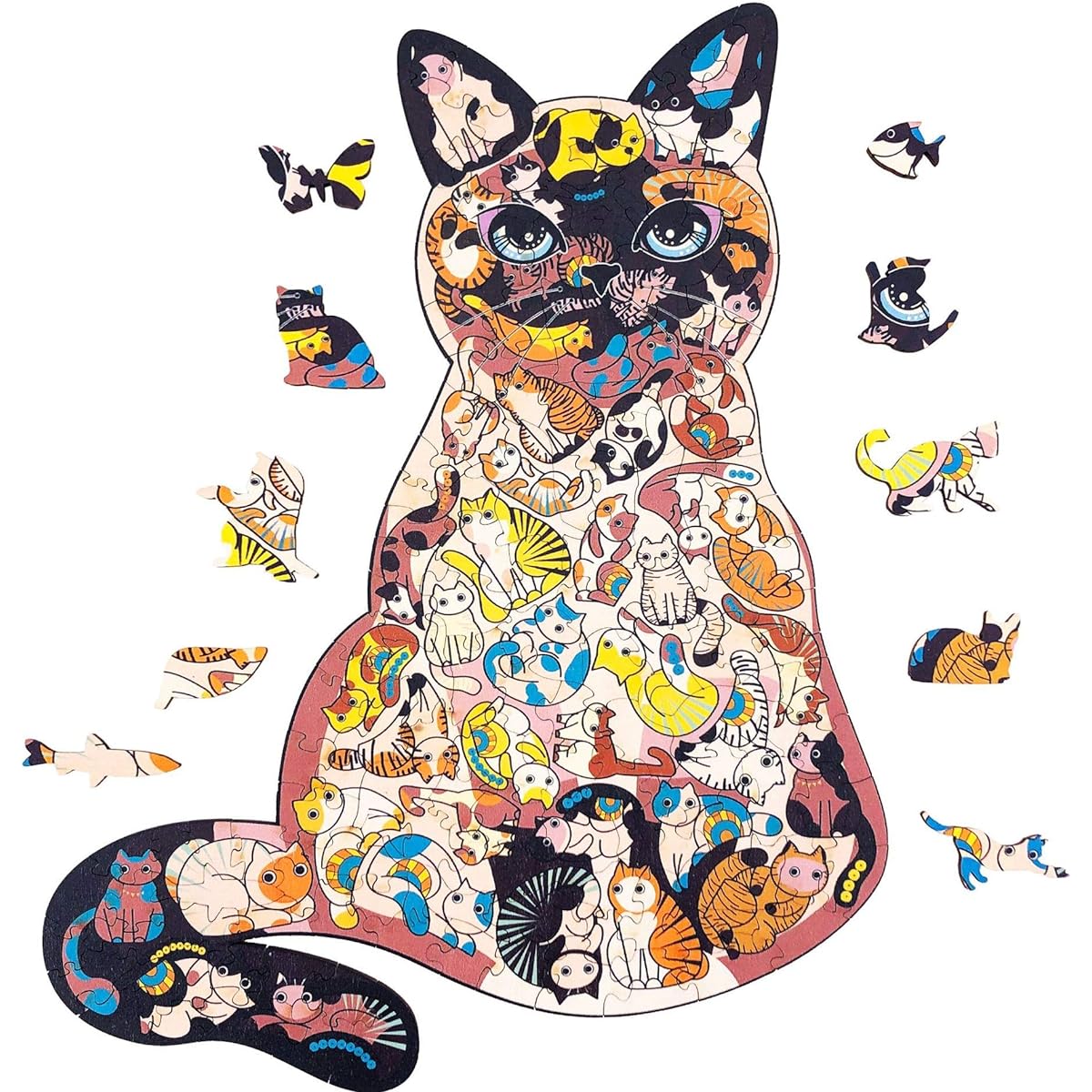 Wooden Jigsaw Puzzle for Adults Kids Unique Cat Puzzle Family and Friends Fun Game 2021 Best Toy Gift 11.54 x 9.25 inches (29.3 x 23.5 cm) - 150 Pieces Medium OURUOLA