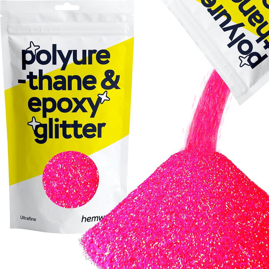 Hemway Polyurethane & Epoxy Glitter Ultra Fine 1/128" Arts & Crafts No Bleeding Decorative Tumblers Artwork Flooring Crafts 100g Fluorescent Pink