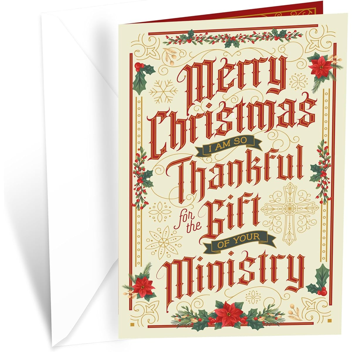 Prime Greetings Religious Minister Priest Christmas Card Made in the USA on Eco-Friendly Thick Card Stock with Premium Envelopes, 5" x 7.75" in a Protective Envelope
