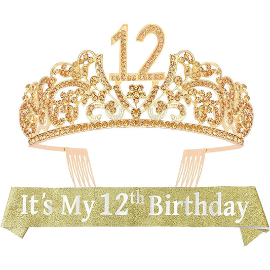 12th Birthday Gifts for Girls 12th Birthday Tiaras and Sashes 12th Birthday Decorations for Girls 12th Birthday Crown Sash for Girls 12 Sashes Tiaras and Crowns for Girls