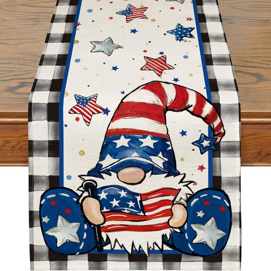 4th of July Table Runner 4th of July Patriotic Gnome Table Runner Red Blue 4th of July Decorations Stars America Decor Home Indoor Outdoor Table Decoration (13" x 108")