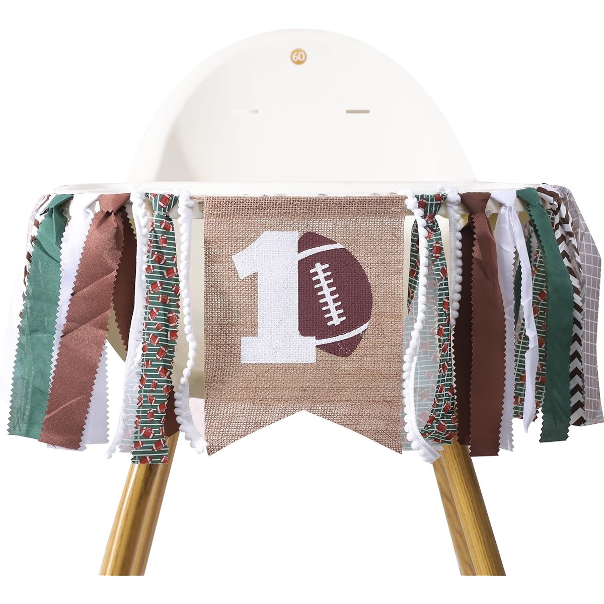 Football First Birthday Highchair Banner - 1st Birthday Highchair Banner for Boys Green White Brown Football Party Birthday Highchair Cake Smash Football Theme 1st Birthday Photo Props