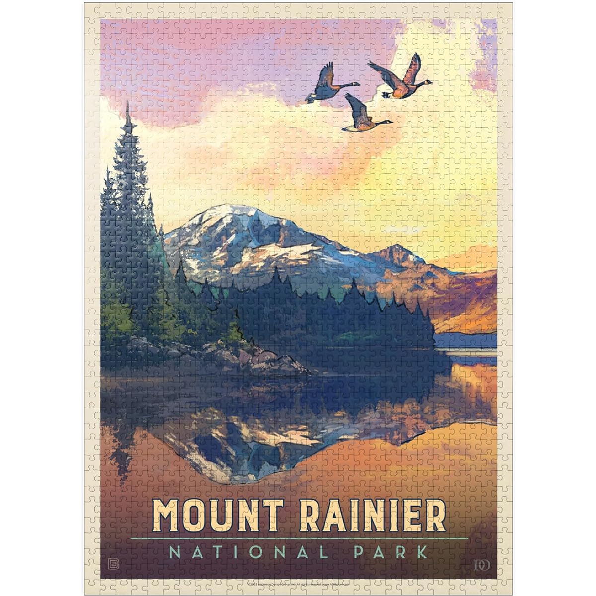 Mt. Rainier National Park: Sunrise Vintage Poster - Premium 1000 Piece Jigsaw Puzzle for Adults