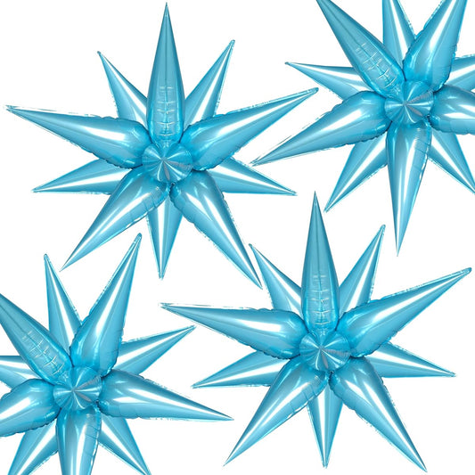 50pcs Blue Star Balloons Mylar Sky Blue Spikes Exploding Star Foil Balloons Metallic Blue Starburst Cone Point Star Balloons Winter Wonderland Baby Shower Frozen Birthday Wedding Decorations