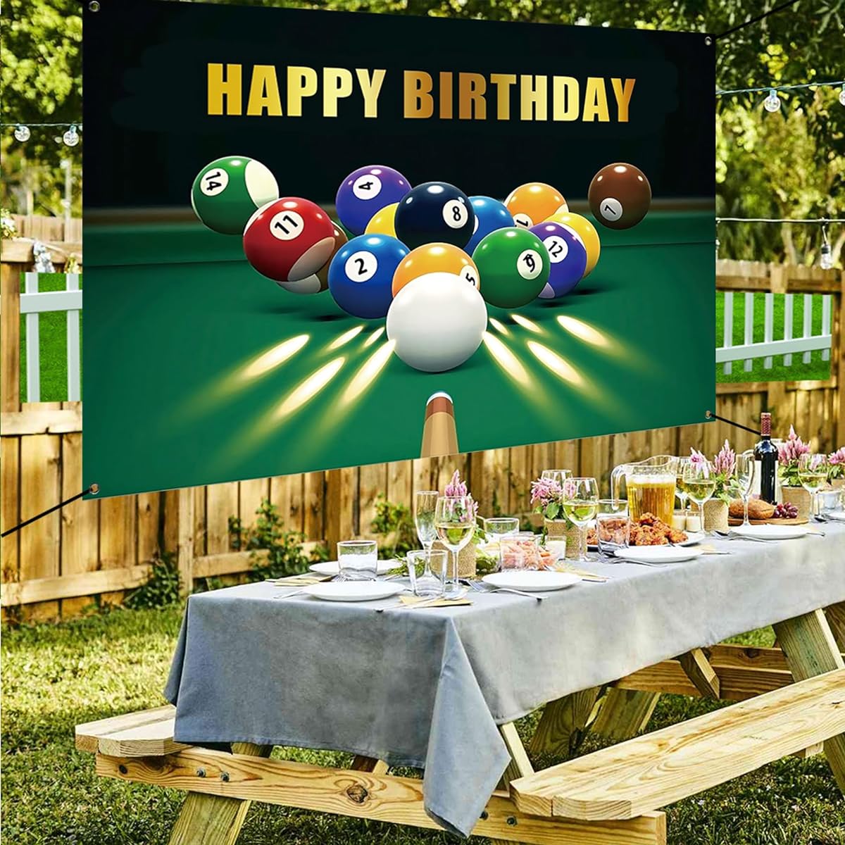 Renaiss 6x3ft Happy Birthday Banner Billiard Kickoff Party Decorations Snooker Pool Balls Black Green Photocall Backdrop Car Wall Decor for Men Women Boys Birthday Yard Sign Party Supplies