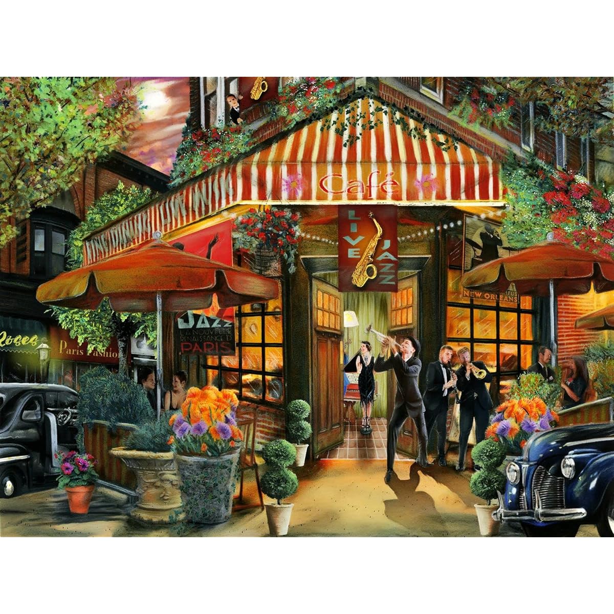Springbok's 500 Piece Jigsaw Puzzle Jazz Cafe Unique Cut Pieces