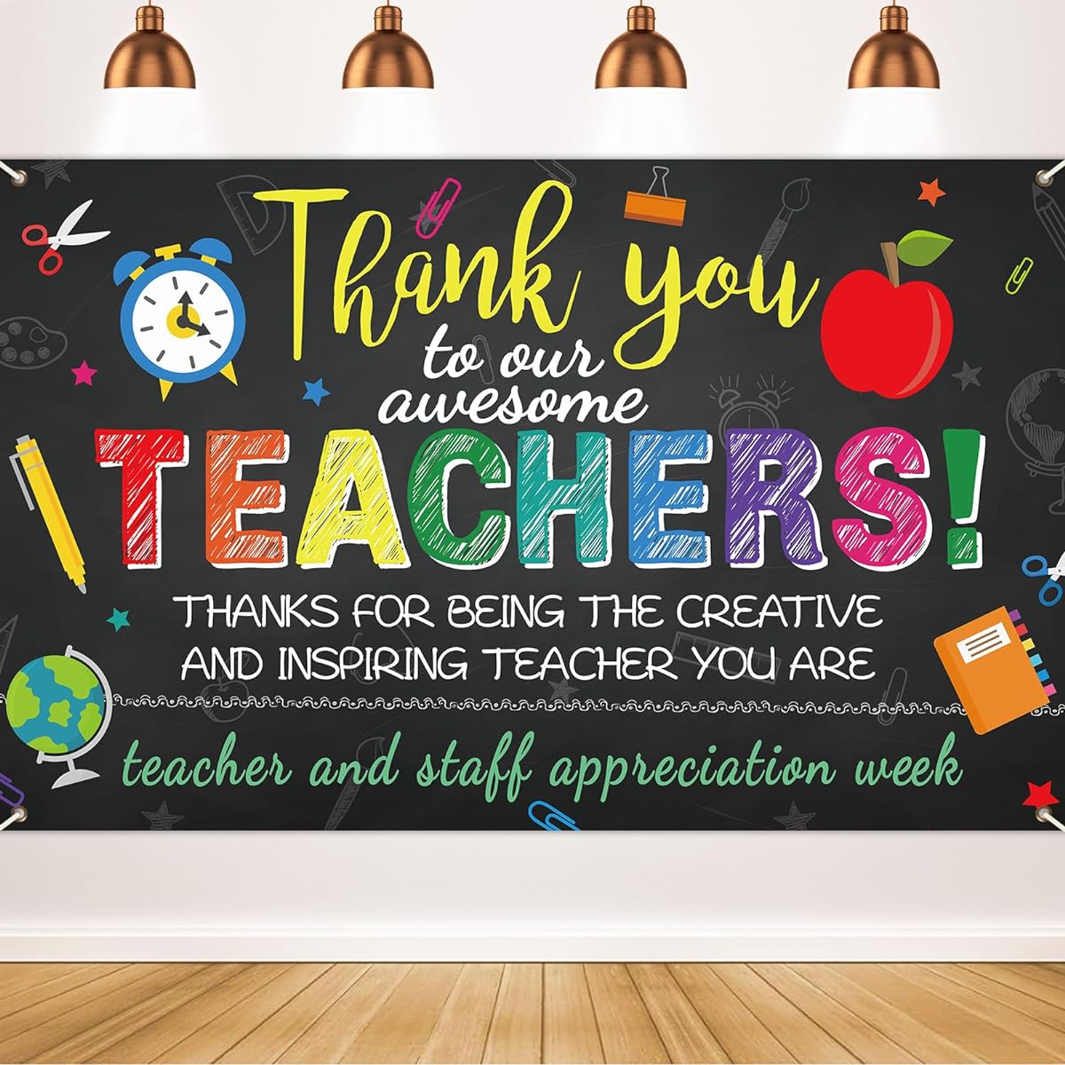 Qyeahkj Thank You Teachers Backdrop Photo Banner Teacher Appreciation Day Party Background Classroom Decorations School Office Wall Poncho Fabric Table Photo Booth Photography Supplies