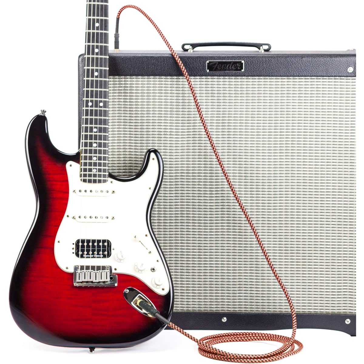 Guitar Cable 20ft - 1/4" Right Angle Red Instrument Cable - Professional Quality Electric Guitar Cord and Amp Cable - Low Noise Bass and Guitar Cable - Reliable Cord for Clean, Clear Tone