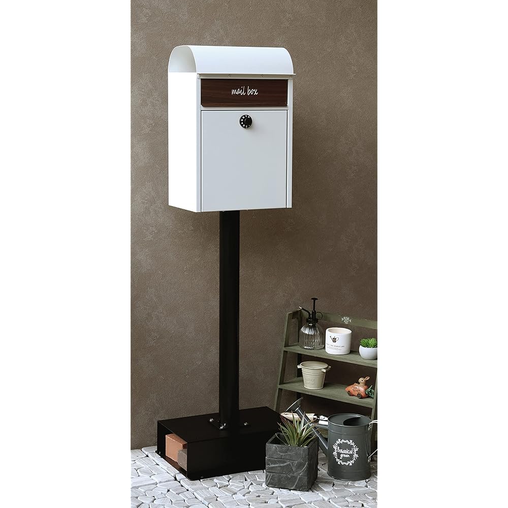 MOJYU Stand Post Gilda Greige SDM-014 Post Mail Box Stylish Mailbox Delivery Box Scandinavian Style with Lock Freestanding Stand High Type Entrance Home Use