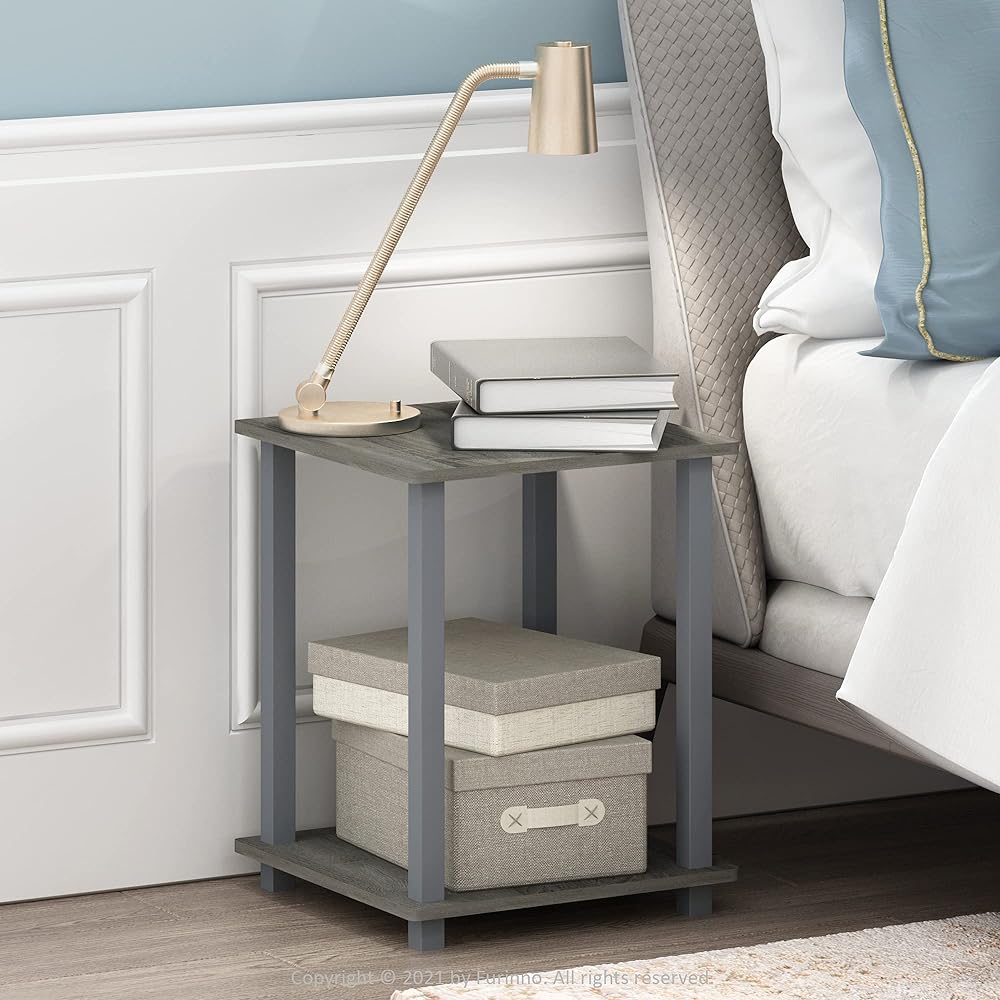 Furinno Simplistic End Table Set of 2 French Oak Gray/Gray 39.6D x 39.6W x 49.8H cm [Regular Japanese Import Product]