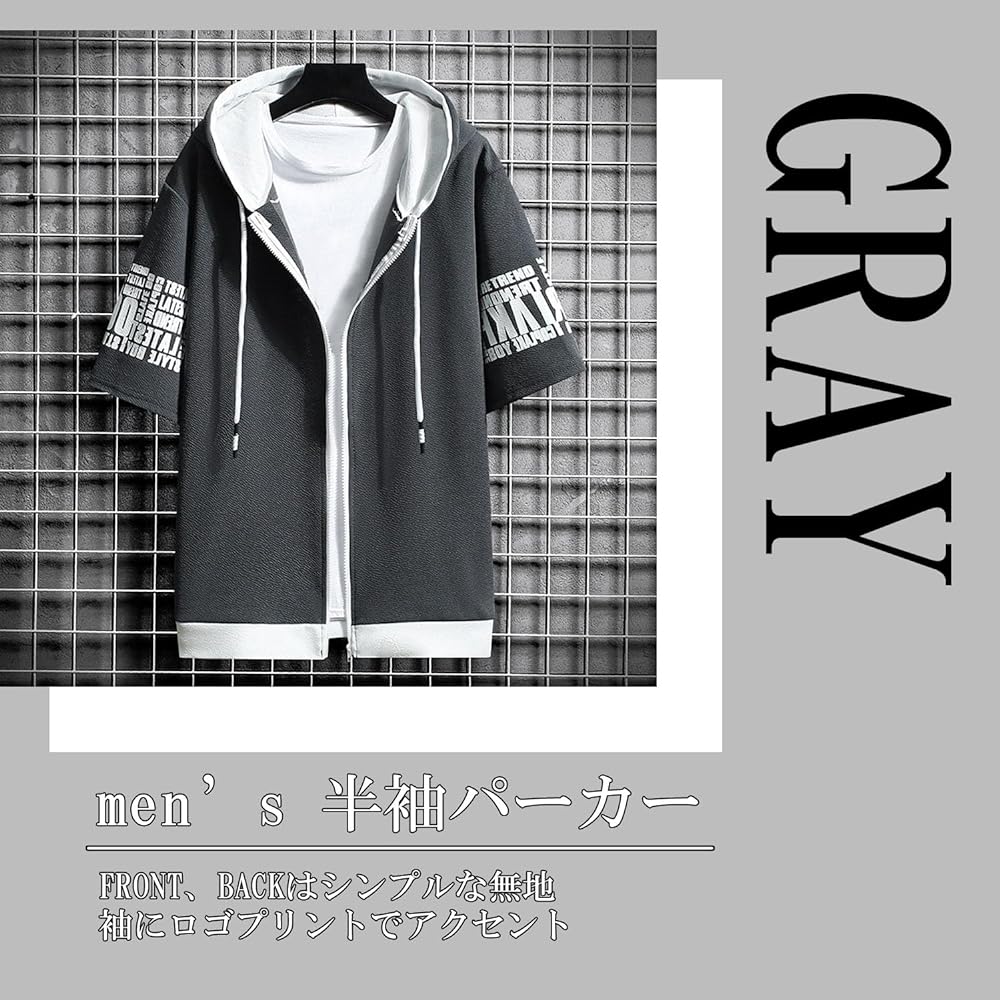 [Silver & Style] Men's Short Sleeve Parka, Thin, Zip, Loose, Stylish, Summer, Korean, Hood