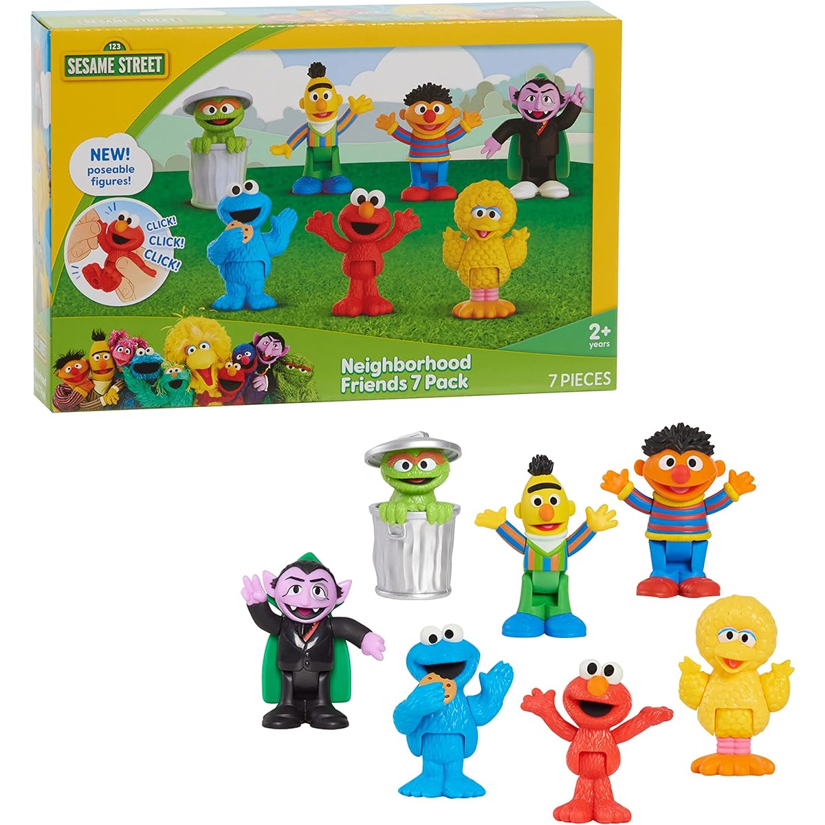 -Sesame Street Neighborhood Friends 7-Piece Poseable Figures, Officially Licensed, Ages 2+, Gifts & Presents