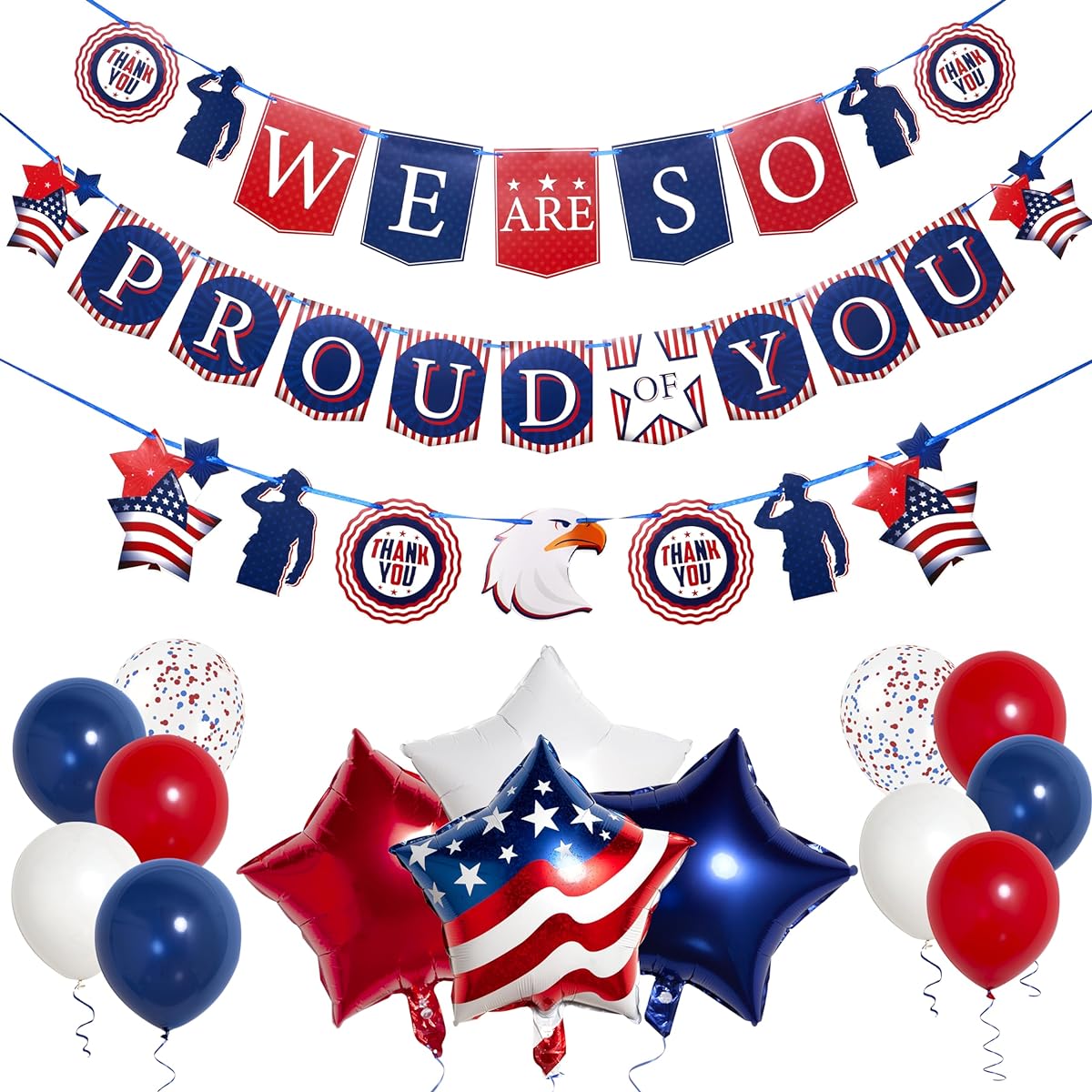 Pirese We Are So Proud of You Banner Army Party Decorations Police Party Decorations Air Force Party Decorations US Navy Party Decorations Welcome Home Banner Military Birthday Party Decorations