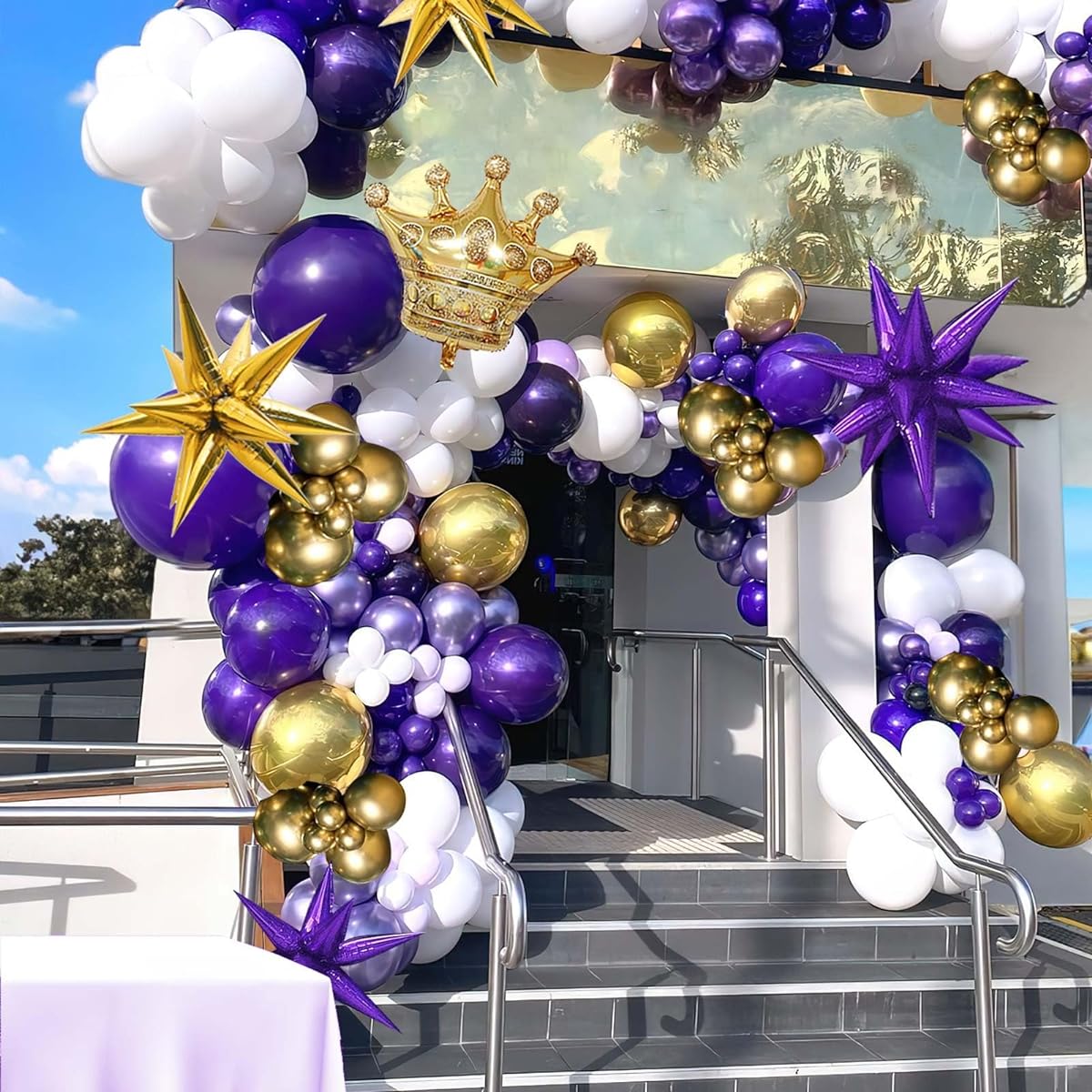 Purple and Gold Butterfly Balloon Garland Kit with Pastel Light Lilac White Gold Starburst Foil Balloons 3D Butterfly Stickers for Girls 15/16 Birthday Party Decorations