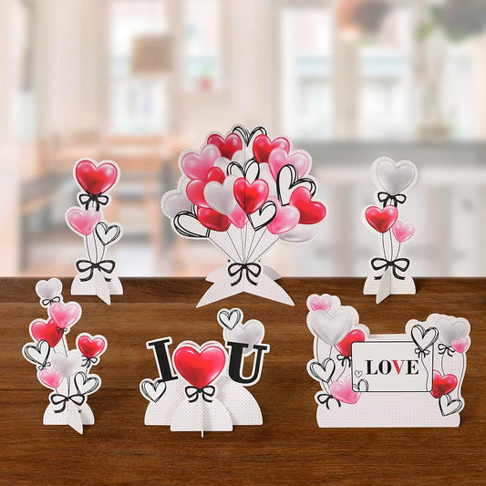 6pcs Love Heart Centerpieces for Table Decoration Valentine's Day Decorations Wedding Engagement Bridal Shower Mother's Day Party Supplies