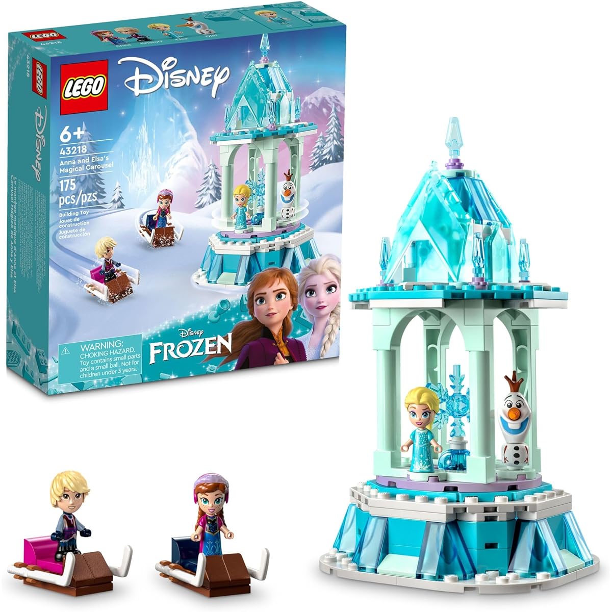LEGO Disney Frozen Anna and Elsa's Magical Carousel 43218 Ice Palace Building Toy Set with Disney Princesses Elsa and Anna Olaf, 6th Birthday Gift