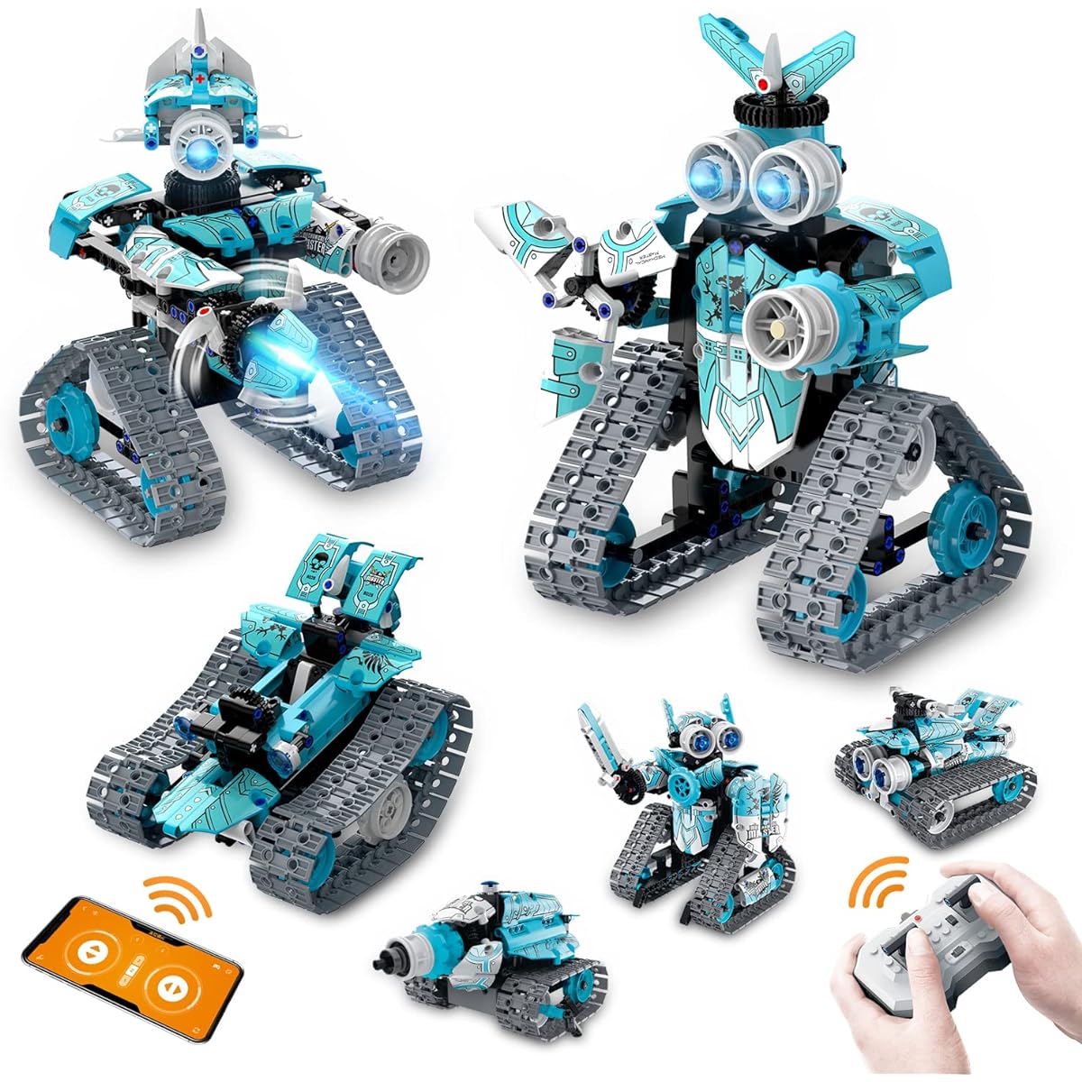 Gampop 6 in 1 STEM Building Toy Gift for Ages 6 7 8 9 10 11 12 Kids Boys Girls App Remote Control Robot Mech Racer Car Building Blocks 398Pcs DIY Building Kit Engineering Construction Toys