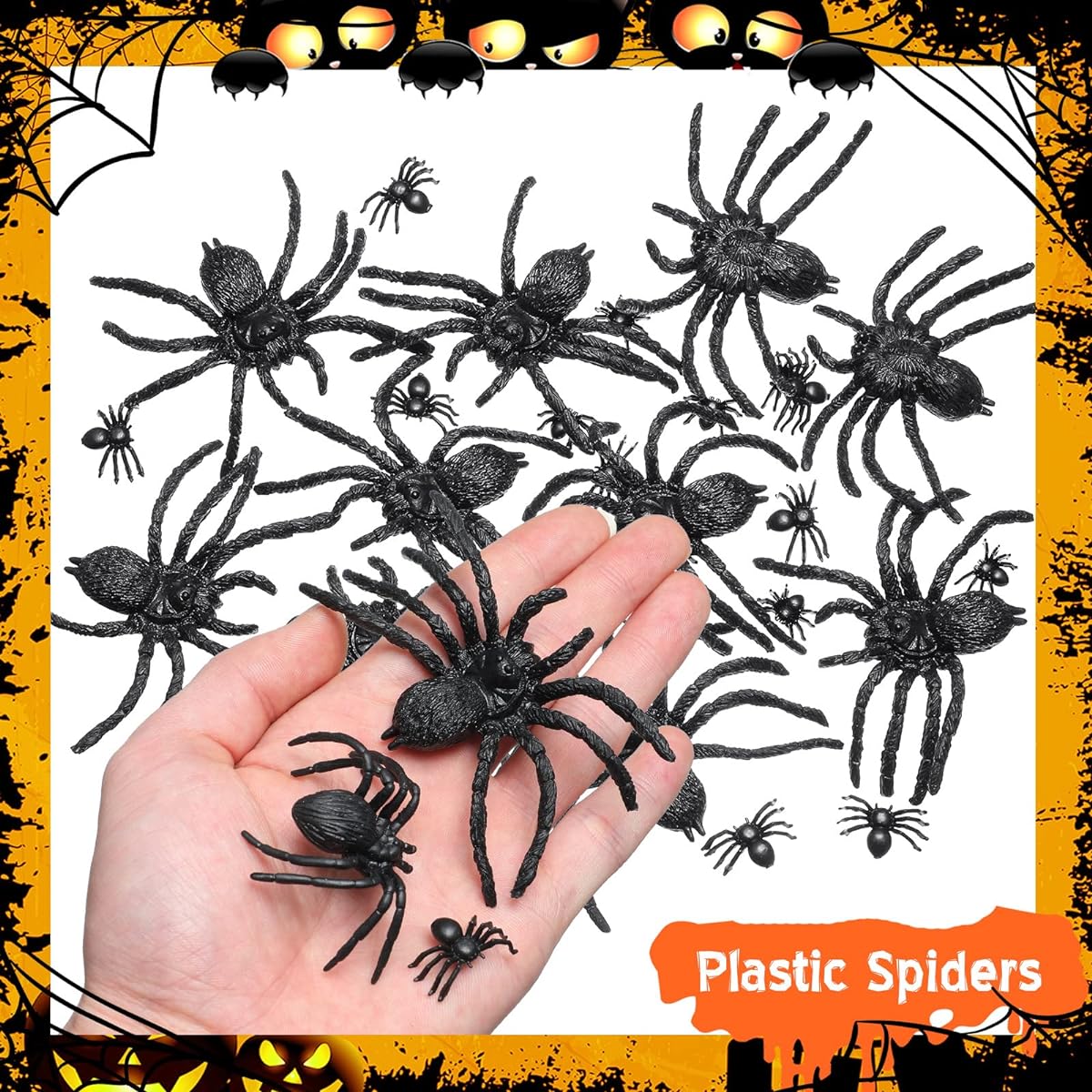Chivao 60 Pieces Realistic Plastic Spiders Plastic Halloween Spiders Halloween Prank Scary Spiders for Boys Teens Adults Halloween Prank Props 3 Sizes (Cute Style, Large Size)