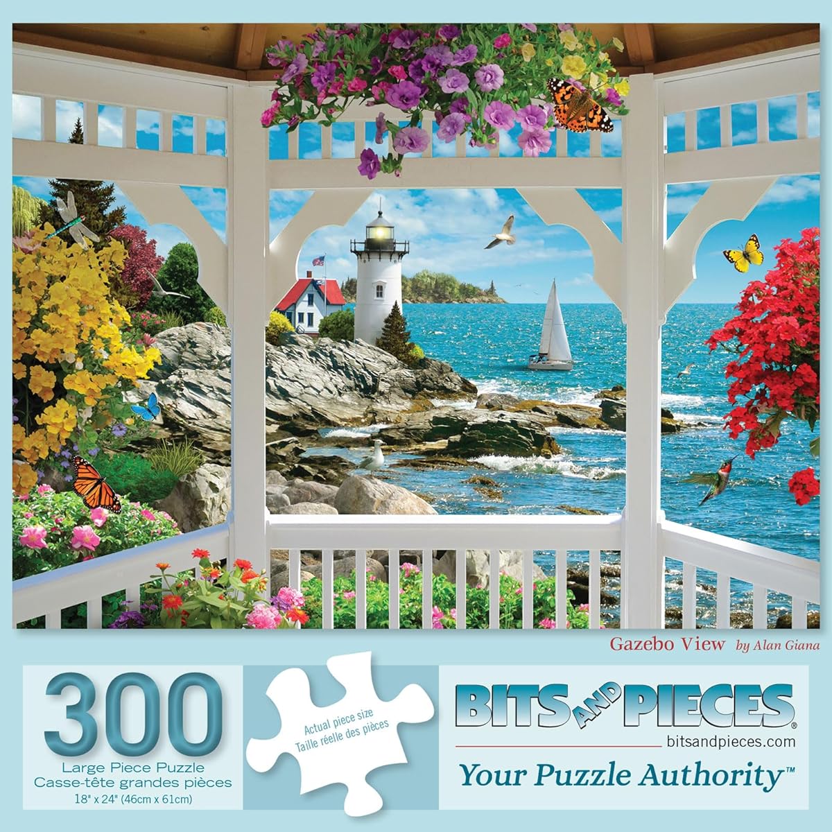 Bits and Pieces - 300 Piece Jigsaw Puzzle for Adults - Gazebo View - 300 Piece Large Piece Ocean View Jigsaw Puzzle by Alan Gianna - 18" x 24"