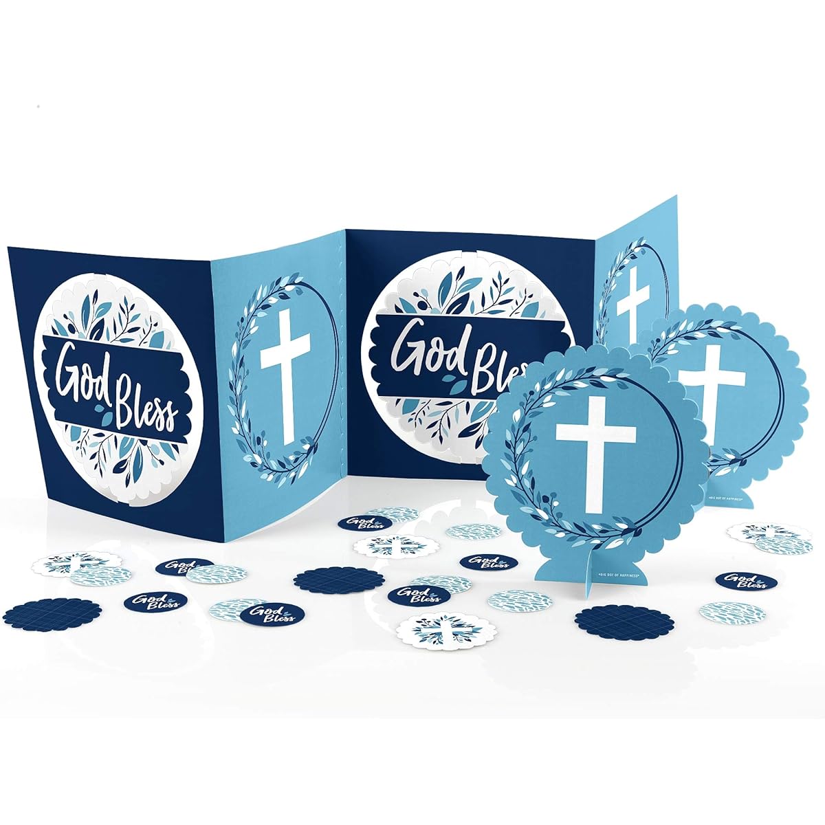 Big Dot of Happiness Blue Elegant Cross - Boys Religious Party Centerpiece Table Decoration Kit