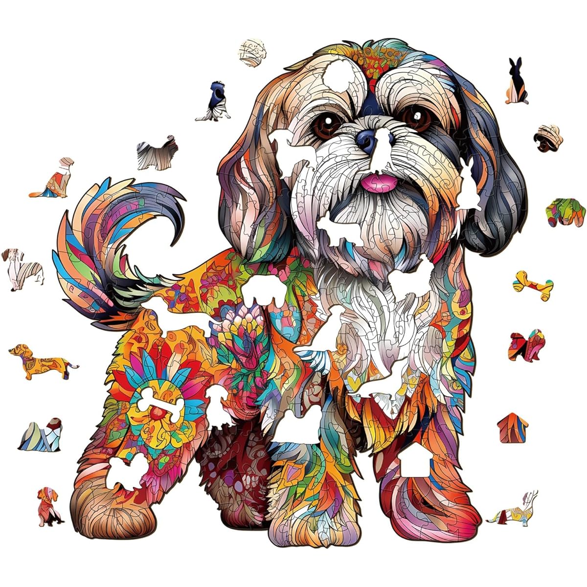 BLUMUZE Wooden Puzzle for Adults Large Size 260 Piece Wooden Jigsaw Puzzle Beautiful Shih Tzu Dog Shape Jigsaw Puzzle for Adults Wooden Puzzle - 31.6 * 34cm - 12.4 * 13.8inch