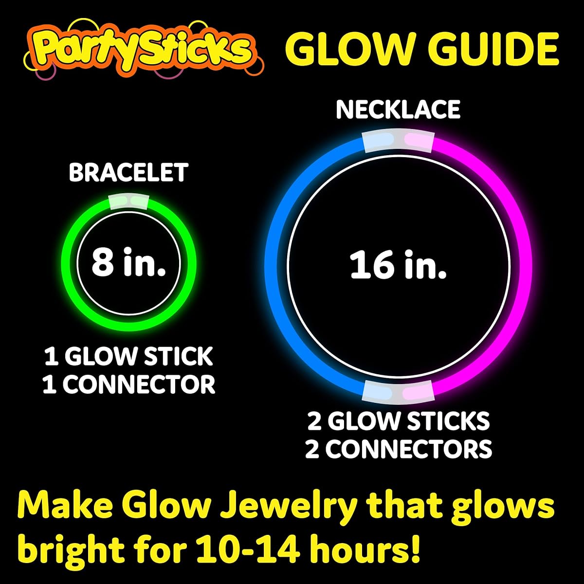 PartySticks Glow Sticks Party Supplies 1000 Pack - 8 Inch Glow in the Dark Light Up Sticks Party Favors Glow Party Decorations Neon Party Glow Necklaces & Glow Bracelets with Connectors