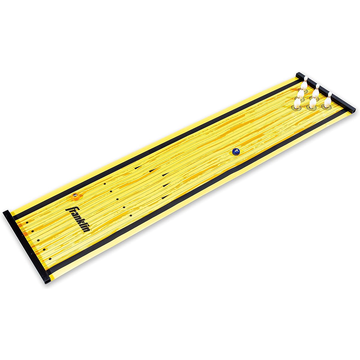 Franklin Sports Table Top Shuffleboard Bowling Game - Indoor Bowling Game for Kids - Mini Shuffleboard Mat with Bowling Pins - Easy to Setup and Play