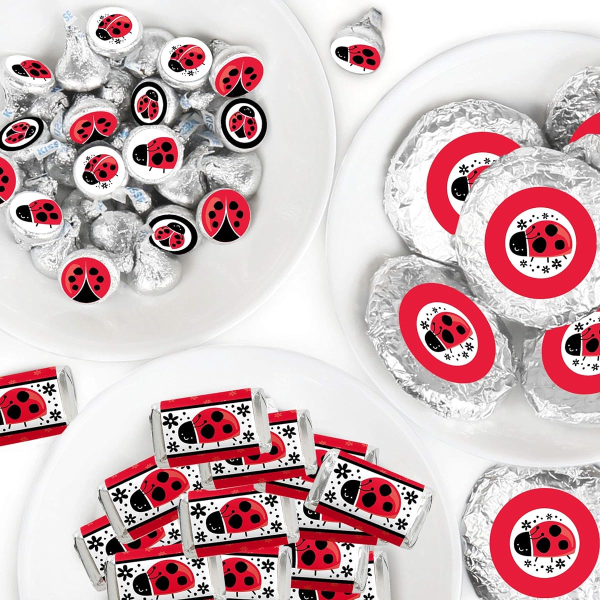 Big Dot of Happiness Happy Little Ladybug - Mini Candy Bar Wraps, Round Candy Stickers and Circle Stickers - Baby Shower or Birthday Party Candy Favors Sticker Kit - 304 Pieces