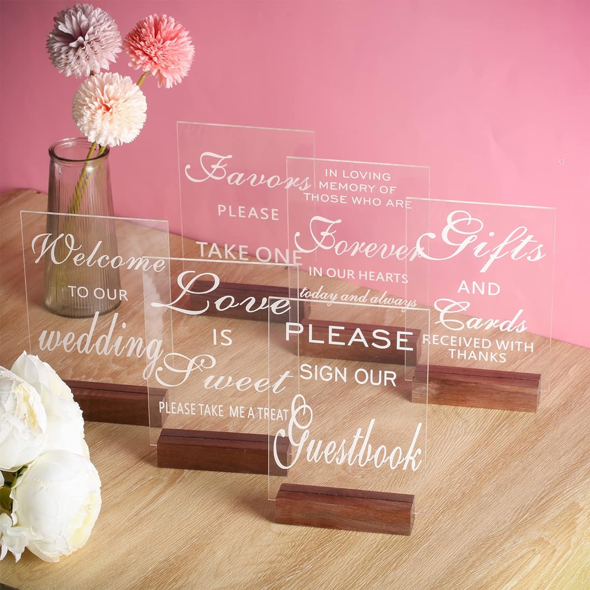 Acrylic Wedding Reception Sign with Wooden Stand 5" x 7" Clear Gift and Card Sign Leaves Please Take One Rustic Calligraphy Wedding Sign Ceremony Event Party Table Centerpiece Decoration 6 Pieces