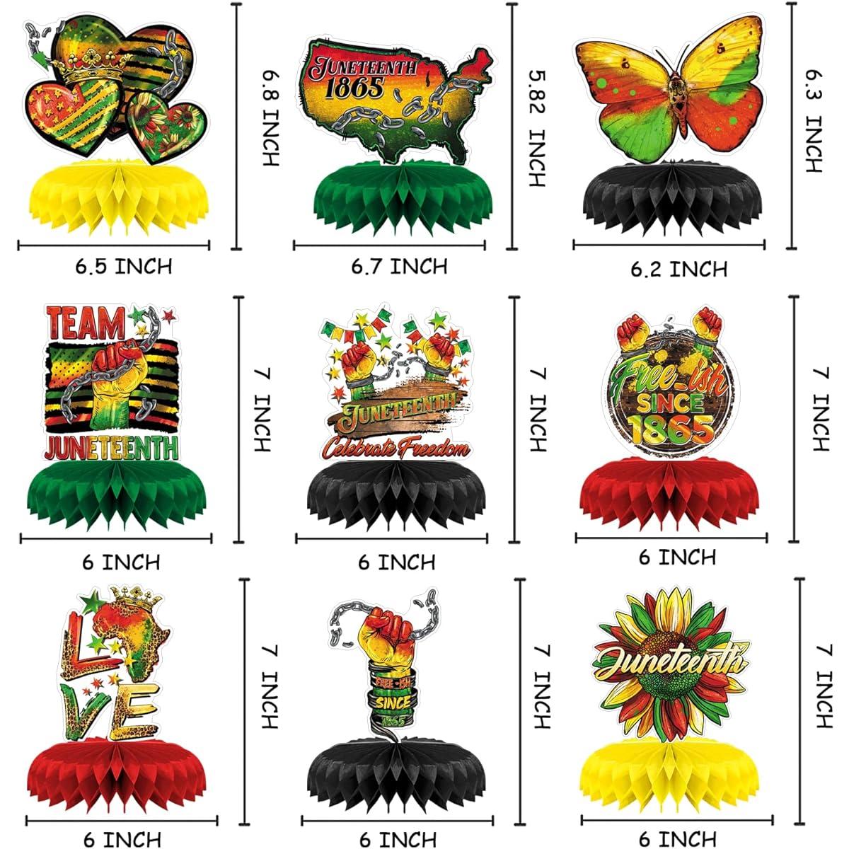 Happy Juneteenth Day Table Centerpieces Party Decorations 1865 Liberty Honeycomb Centerpieces Black American Independence 1865 Theme Party Table Toppers for Juneteenth Party Decorations
