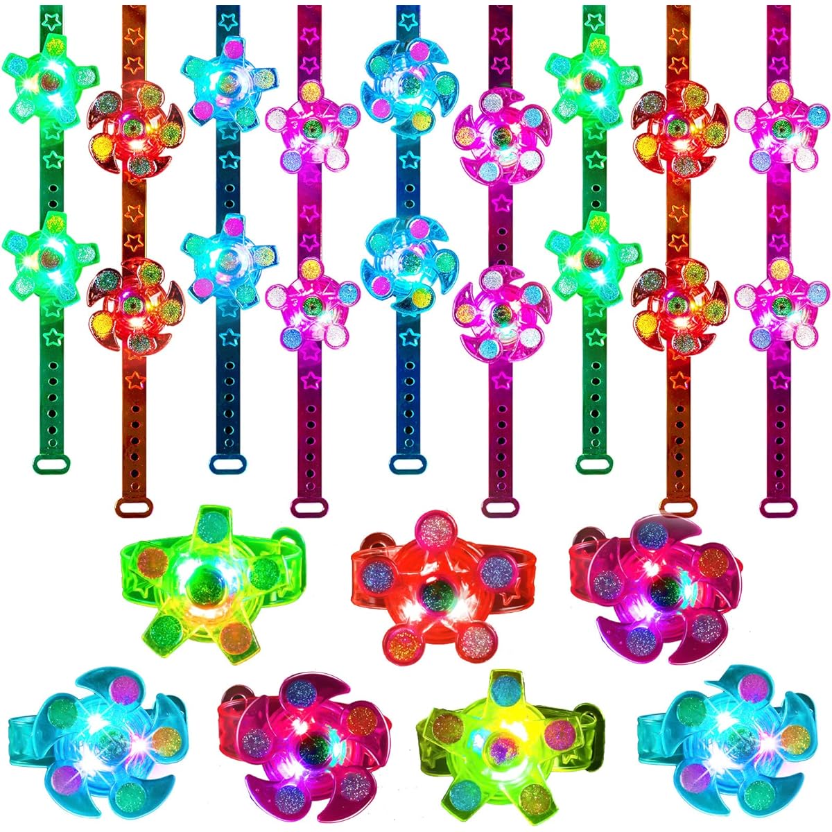 Glow in the Dark Party Favors Light Up Bracelet LED Spinner Bracelet Spin Glow in the Dark Bracelet for Kids 4-8 Years Birthday Party Return Gift Glow in the Dark Party Supplies 72 Pieces, Plastic, /