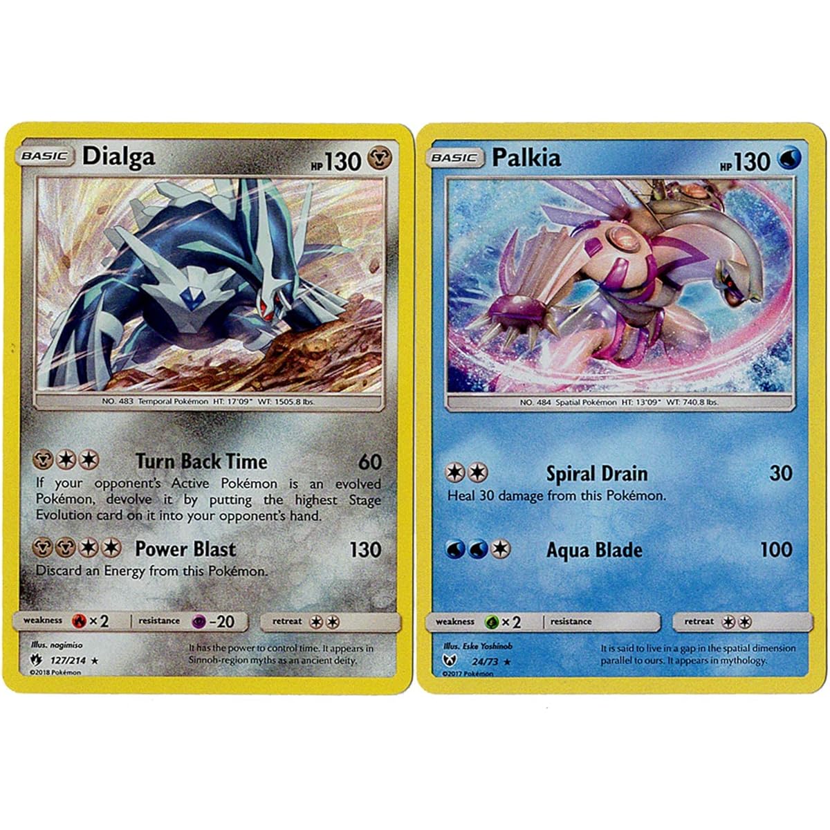Dialga & Palkia - Lost Thunder & Shining Legends - Legendary Card Se - 127/214 & 24/73 - Lot of 2 Rare Cards