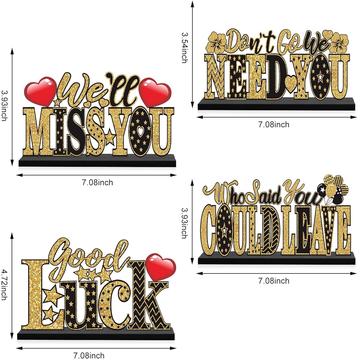 4 Pieces Farewell Party Decorations Wooden Table Party Supplies Black Gold Going Away Party Table Centerpiece Sign