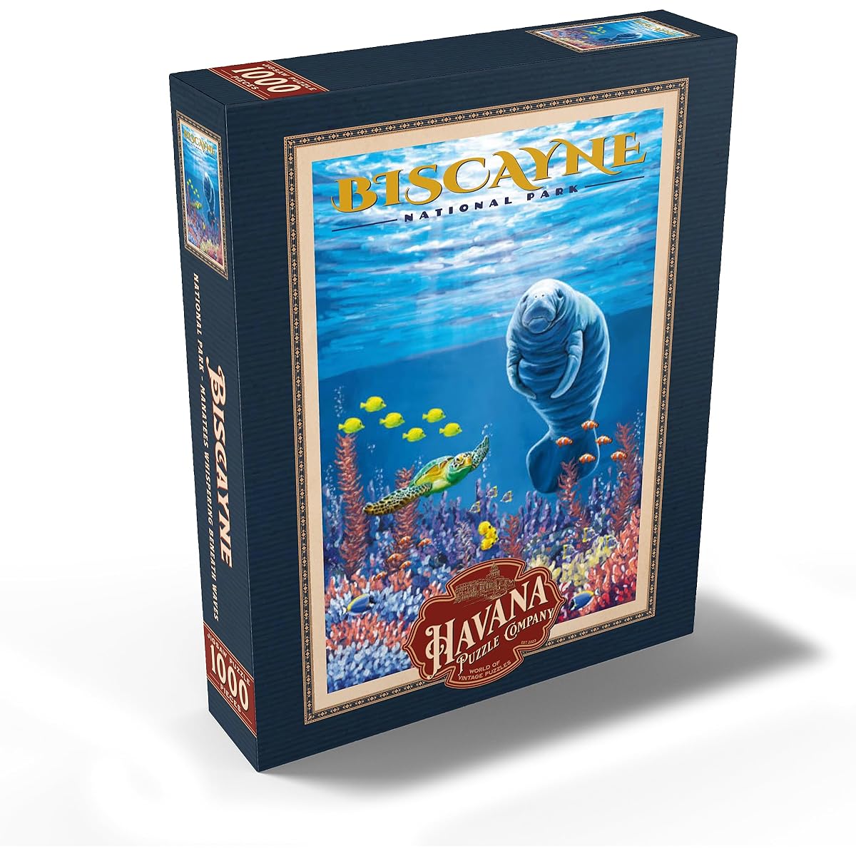 Biscayne National Park - Manatee Whispers Below, Vintage Travel Poster - Premium 1000 Piece Jigsaw Puzzle for Adults