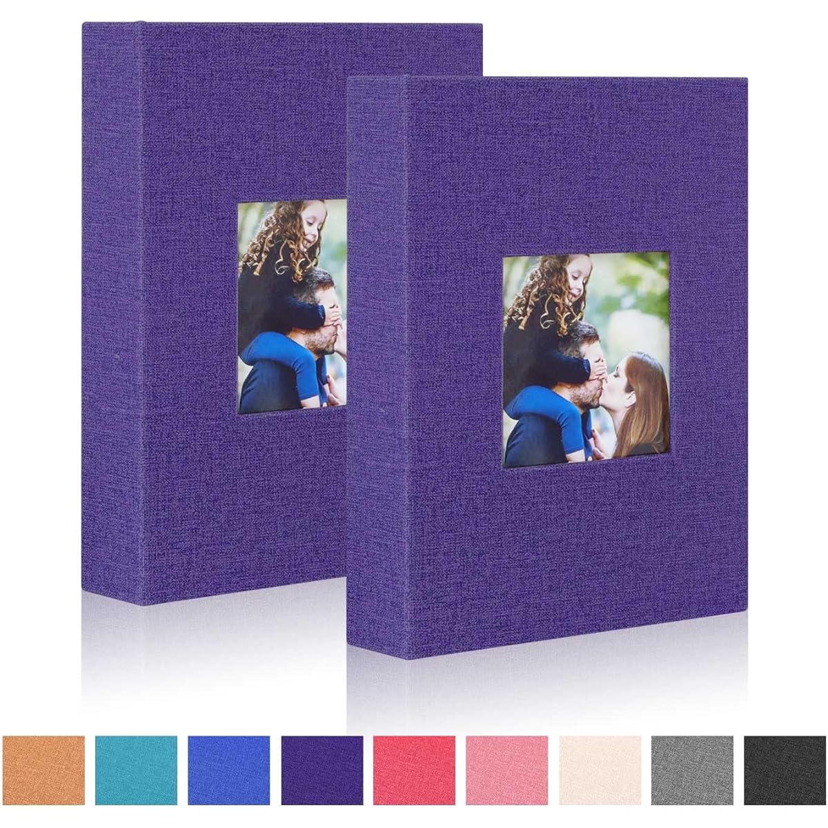 Benjia Small Photo Album 6 x 4 Pack of 2, Each Pack Contains 50 Pockets, Top Loading Mini Linen Photo Albums, Holds 10 x 15cm Photos Only, Purple